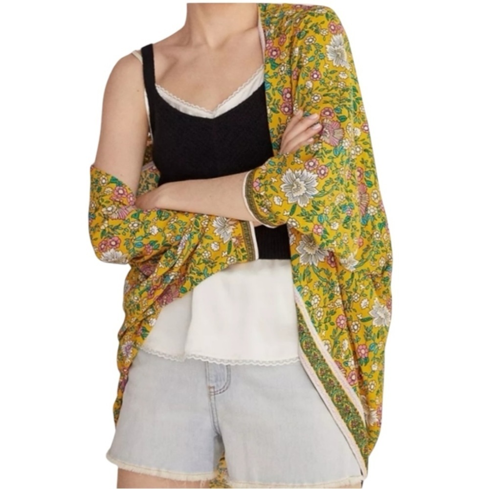 ANTHROPOLOGIE Floral Cocoon Kimono OS One Size Top Resort Casual Beach Vacation